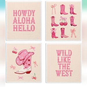 BearCake Pink Preppy Western Long Live Cowgirls Boot Wall Art Room Decor